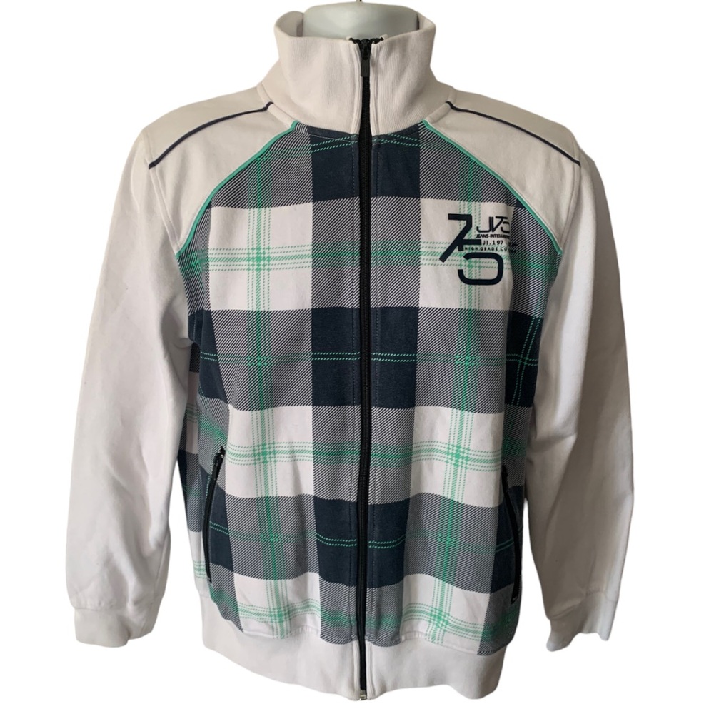 Jack & Jones Luxe White Tartan Plaid Zip-Up Jacket